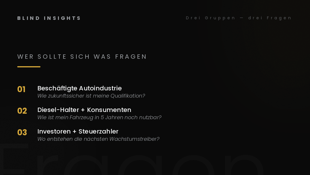 Drei Gruppen, drei Fragen