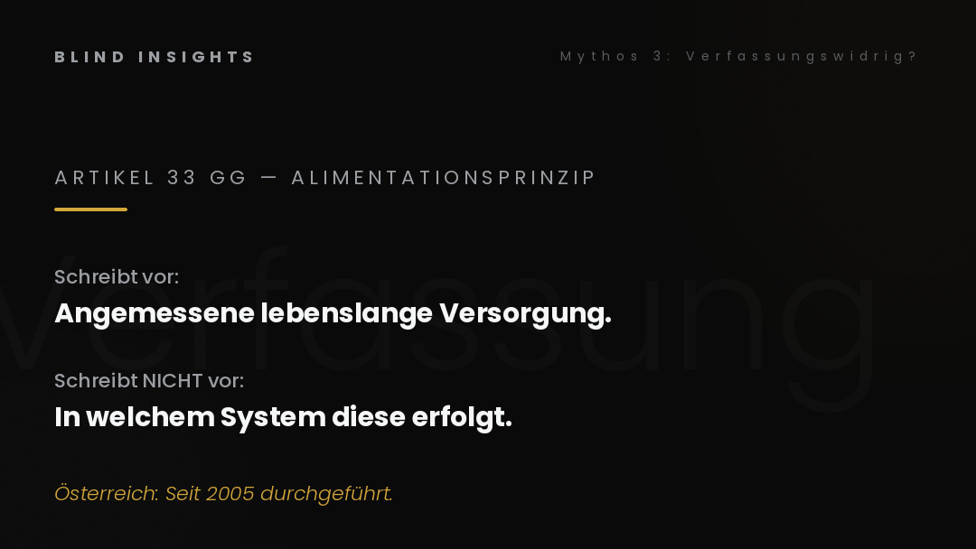 Mythos 3 — Das Alimentationsprinzip in Artikel 33 GG schreibt Versorgung vor, nicht das System dahinter