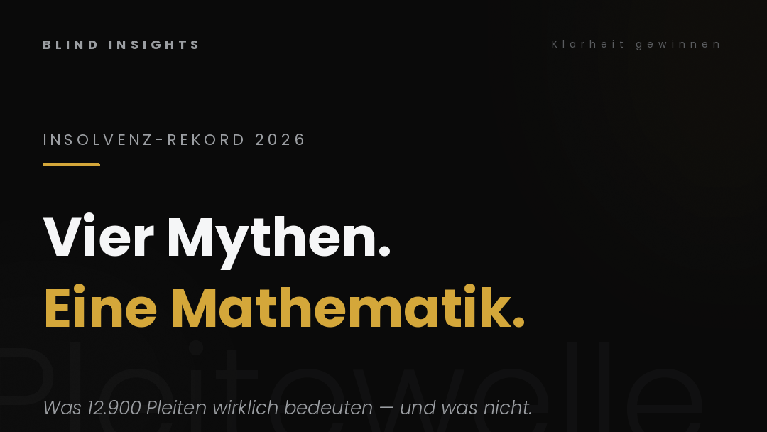 Insolvenz-Rekord 2026 — vier Mythen, eine Mathematik. Was 12.900 Pleiten wirklich bedeuten