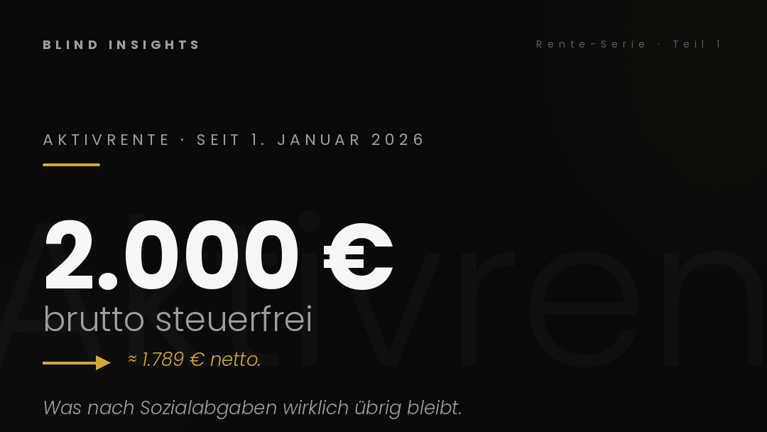 Aktivrente 2026 seit 1. Januar — 2.000 Euro brutto steuerfrei, was netto übrig bleibt