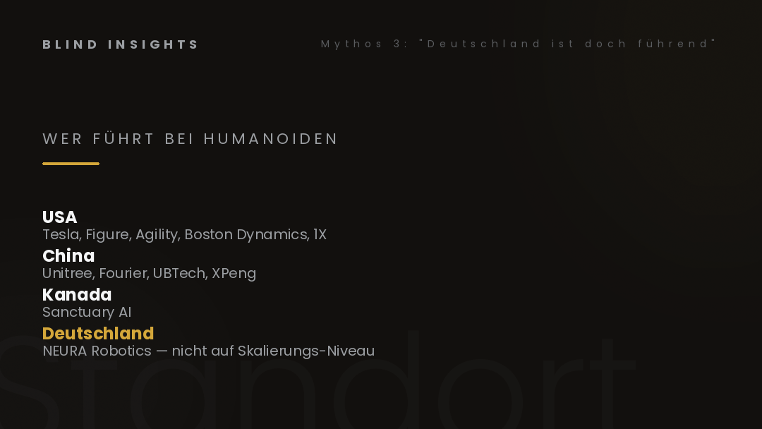 Wer führt bei Humanoiden — USA, China, Kanada, Deutschland nicht auf Skalierungs-Niveau